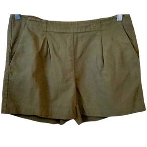 Madewell Deck Shorts Linen Blend Olive Green Pockets Zip Closure Size 8